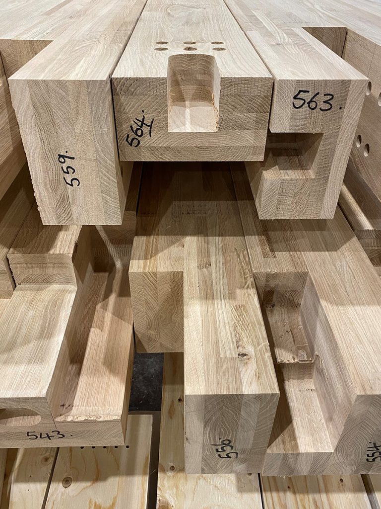 Machined structural timber for Clare College