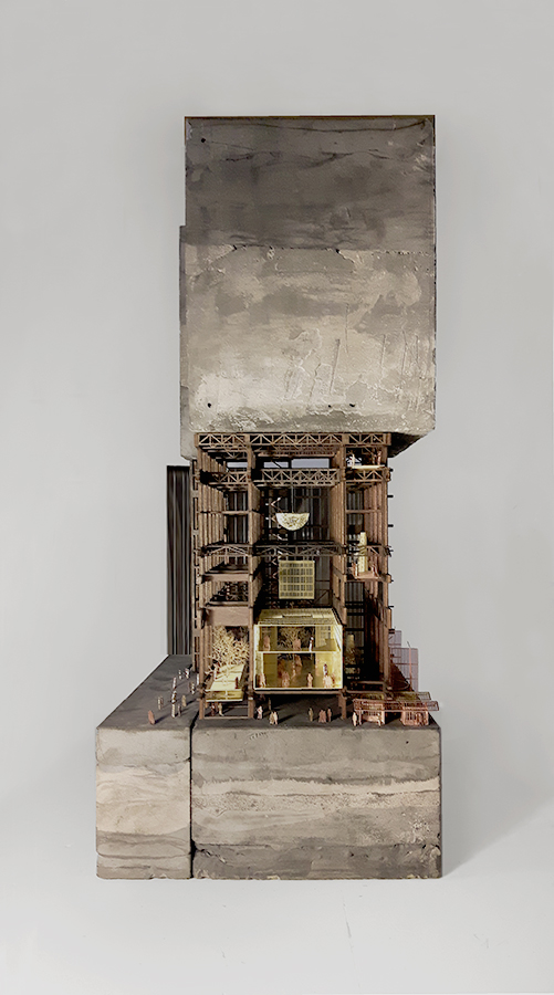 Our model for the exhibition ‘Alternative Histories’ organised by Drawing Matter, the Architecture Foundation and Veldwerk Architecten. Battersea Power Station, reimagined in Cedric Price’s Bathat, reworked by WWM.