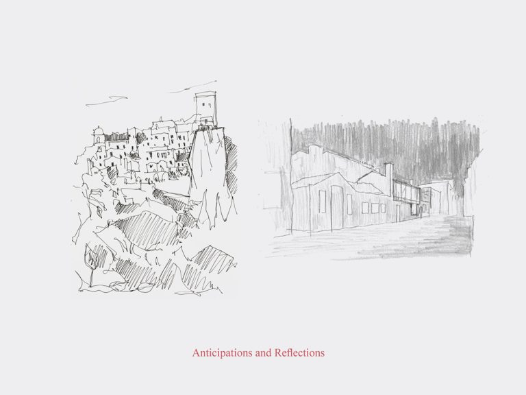 Two sketches with the text "Anticipations & Reflections"