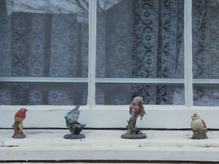 Bird silhouettes on windowsill of Hopton's Almshouse