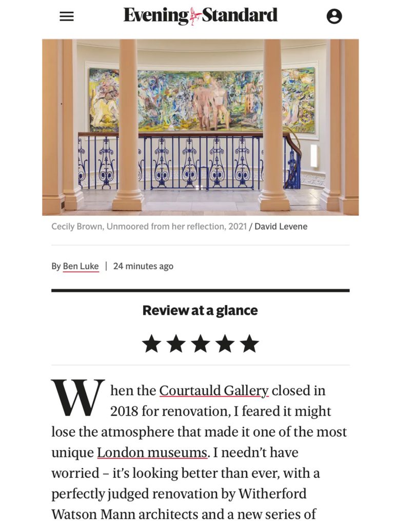 Evening star review showing 5 stars for the redevelopment of the Courtauld Institute of Art