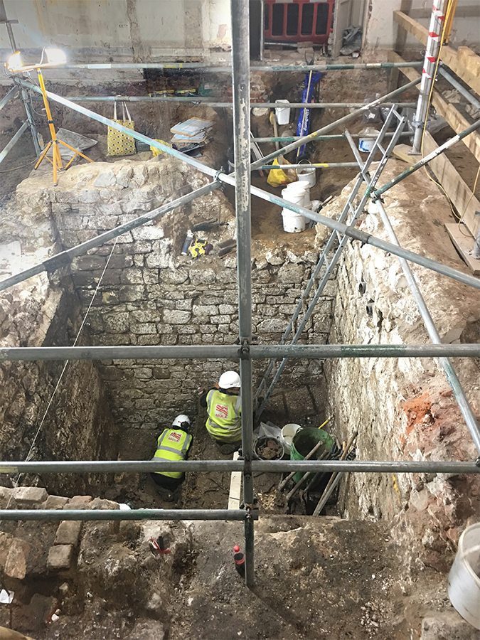 Beneath the Strand Block of Somerset House, the remains of a medieval tower.