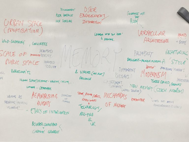 Photo of whiteboard from Stephen's talk at University of Bath on 'Memory'