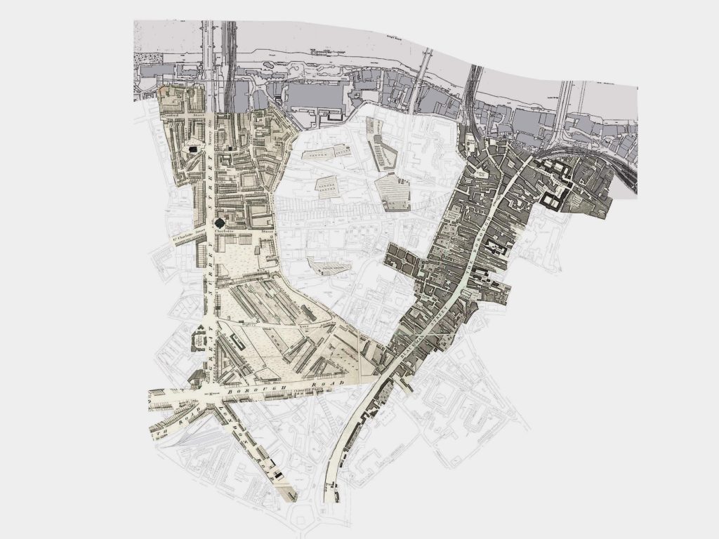 The historic layers of Bankside: medieval, Georgian, 20th century, the urban interior between these