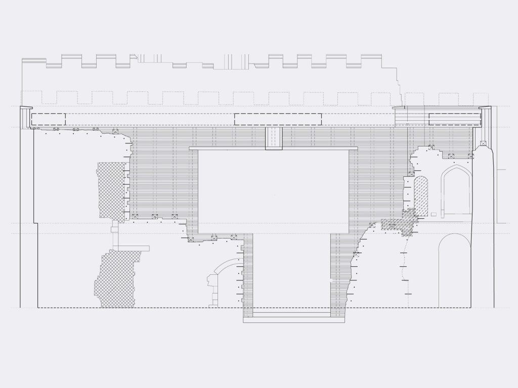 Working drawing: wall to the courtyards